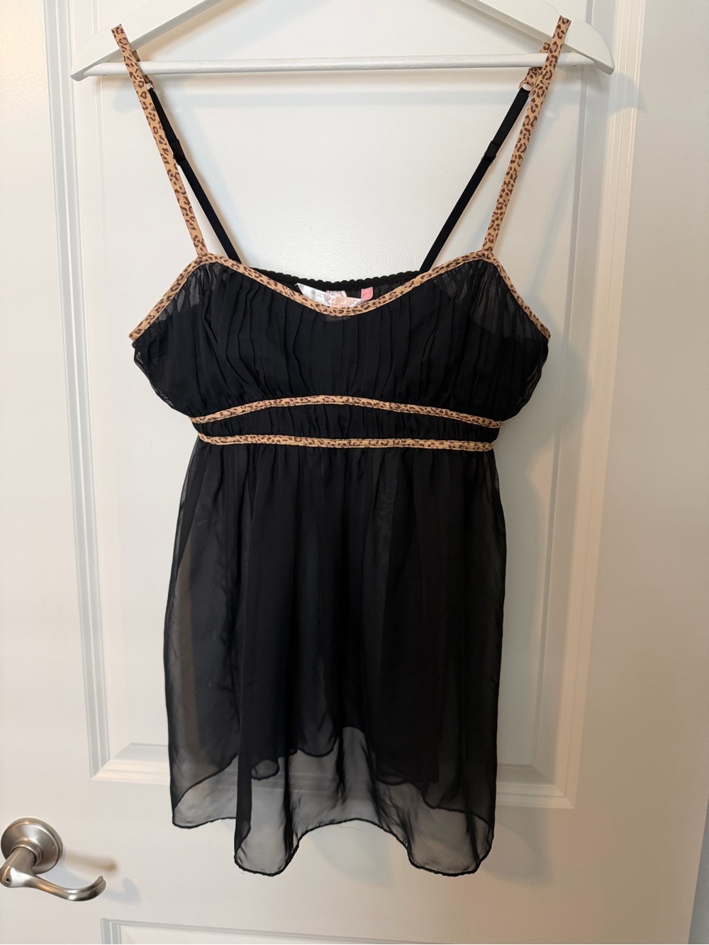 Y2K Victoria's Secret Black Sheer Babydoll with Leopard Trim
